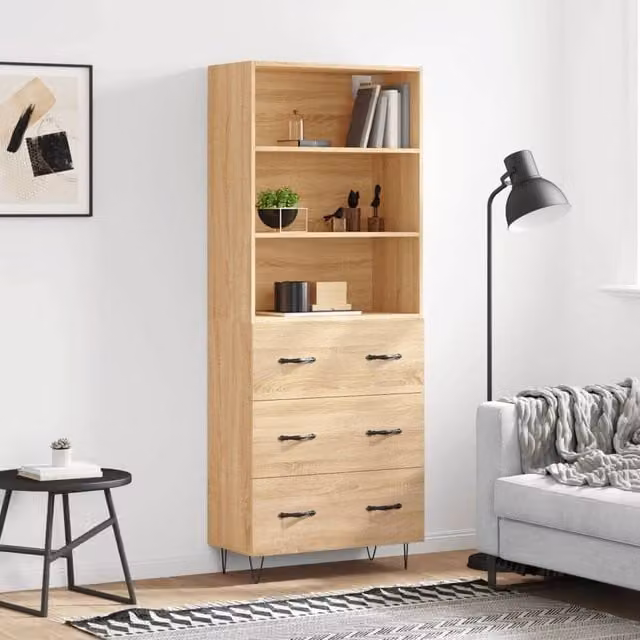 Berkfield Home Sonoma Oak Highboard in Brown, W/D/H: 69.5 x 34 x 180 cm