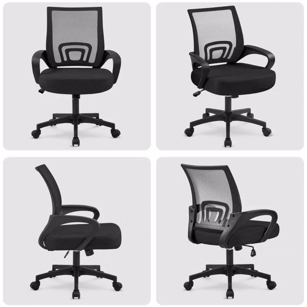 NESTLUNE Adjustable Swivel Mesh Office Chair in Black with Armrests and Headrest – 4