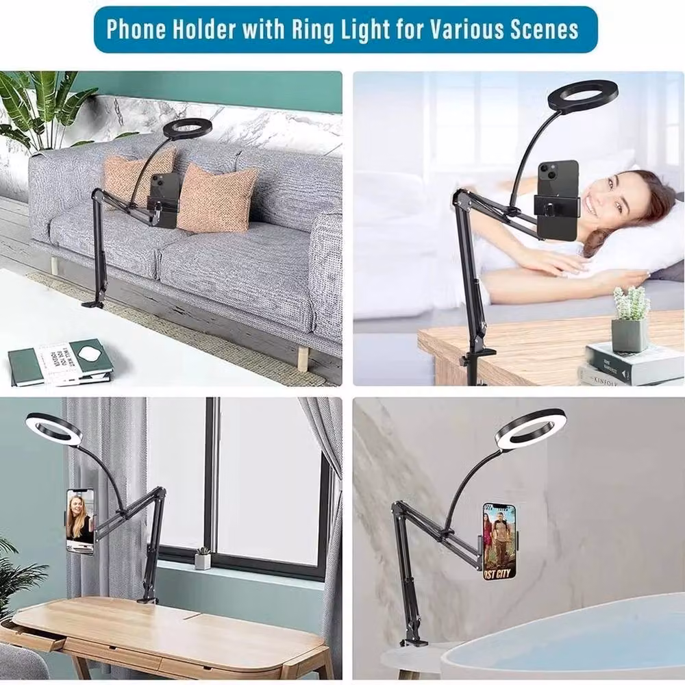 Kelvenix Overhead Phone Mount with LED Ring Light and Flexible Arm in Black – 3