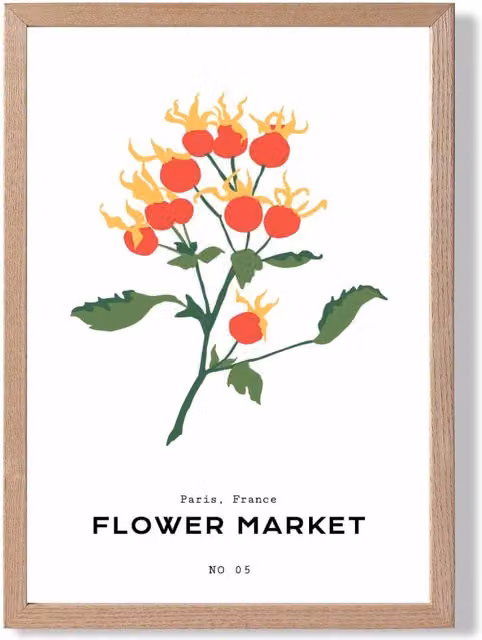 ARTZE Orange Rosehip Plant Botanical Framed Print with Oak Frame, Multicolour