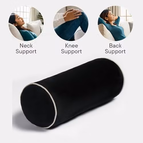 OHS Matte Velvet Bolster Cushion Cylinder Pillow in Black, 46 x 20 cm – 2