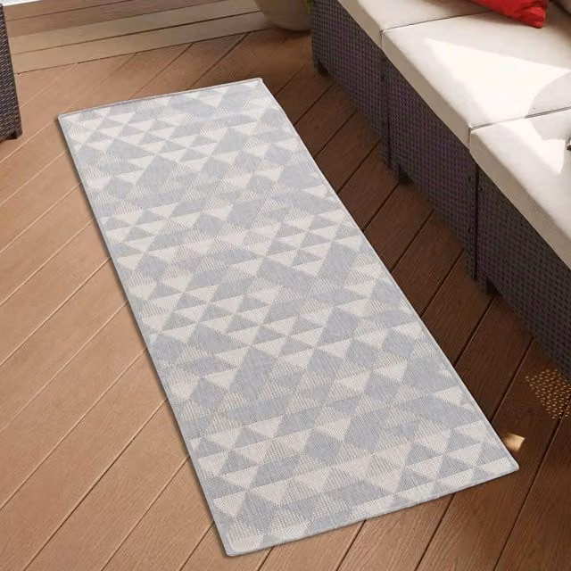 Desire Rugs Modern Geometric Silver Waterproof Indoor-Outdoor Runner, W/D/H: 60 x 220 cm