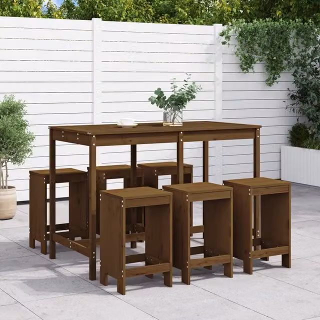 Berkfield Home 7 Piece Rustic Garden Bar Set in Honey Brown Solid Pine Wood – 1