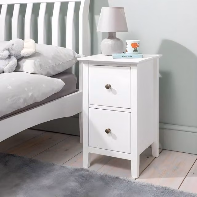 Noa and Nani Modern White Wood 2 Drawer Bedside Cabinet Nightstand