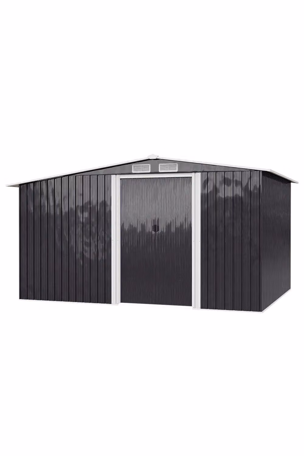 Garden Sanctuary Large Metal Garden Storage Shed with Log Store in Black, W/D/H: 330 x 160 x 178 cm – 2