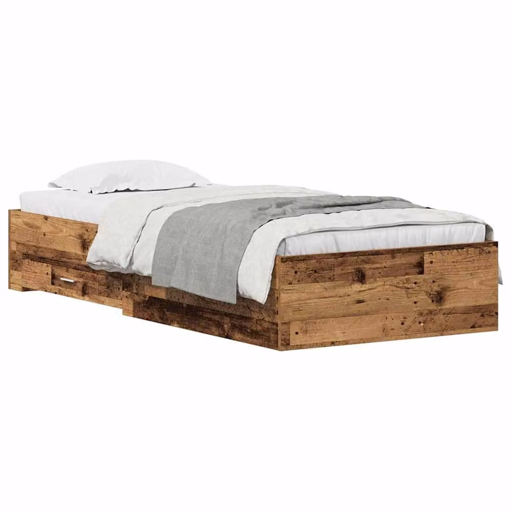 Berkfield Home Rustic Old Wood Bed Frame with Drawers, Brown, W: 100 cm, L: 200 cm – 3