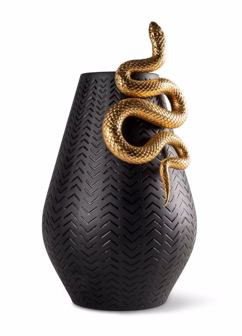 Lladró Snakes Porcelain Tabletop Vase in Black