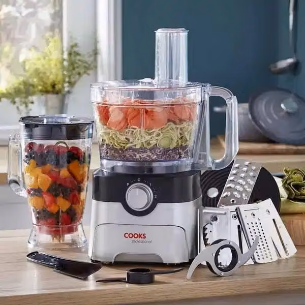 Cooks Professional 1000W Food Processor and Blender with 7 Blades in Silver