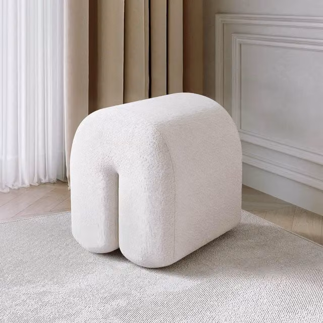 CARME HOME Laurie Ivory Bouclé Fabric Stool, White, W/D/H: 43.5 x 43.0 x 43.0 cm