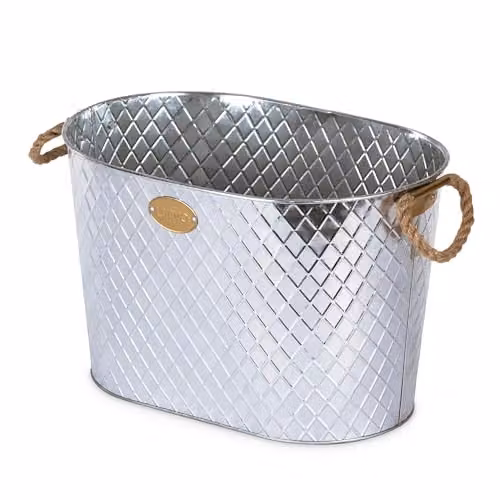 LIVIVO Polished Silver Stainless Steel Ice Bucket Drinks Cooler with Rope Handles, 24L