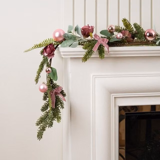 Scottish Everlastings Ltd 150cm Rose Garland with Baubles in Pink – 1