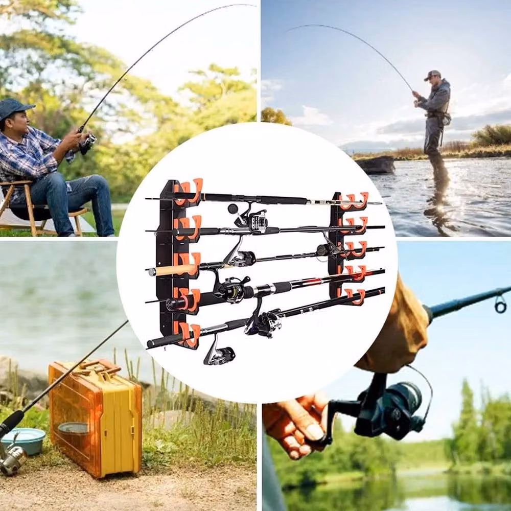 SPETLEK Wall Mounted Fishing Rod Holder in Black, W: 100 cm – 3