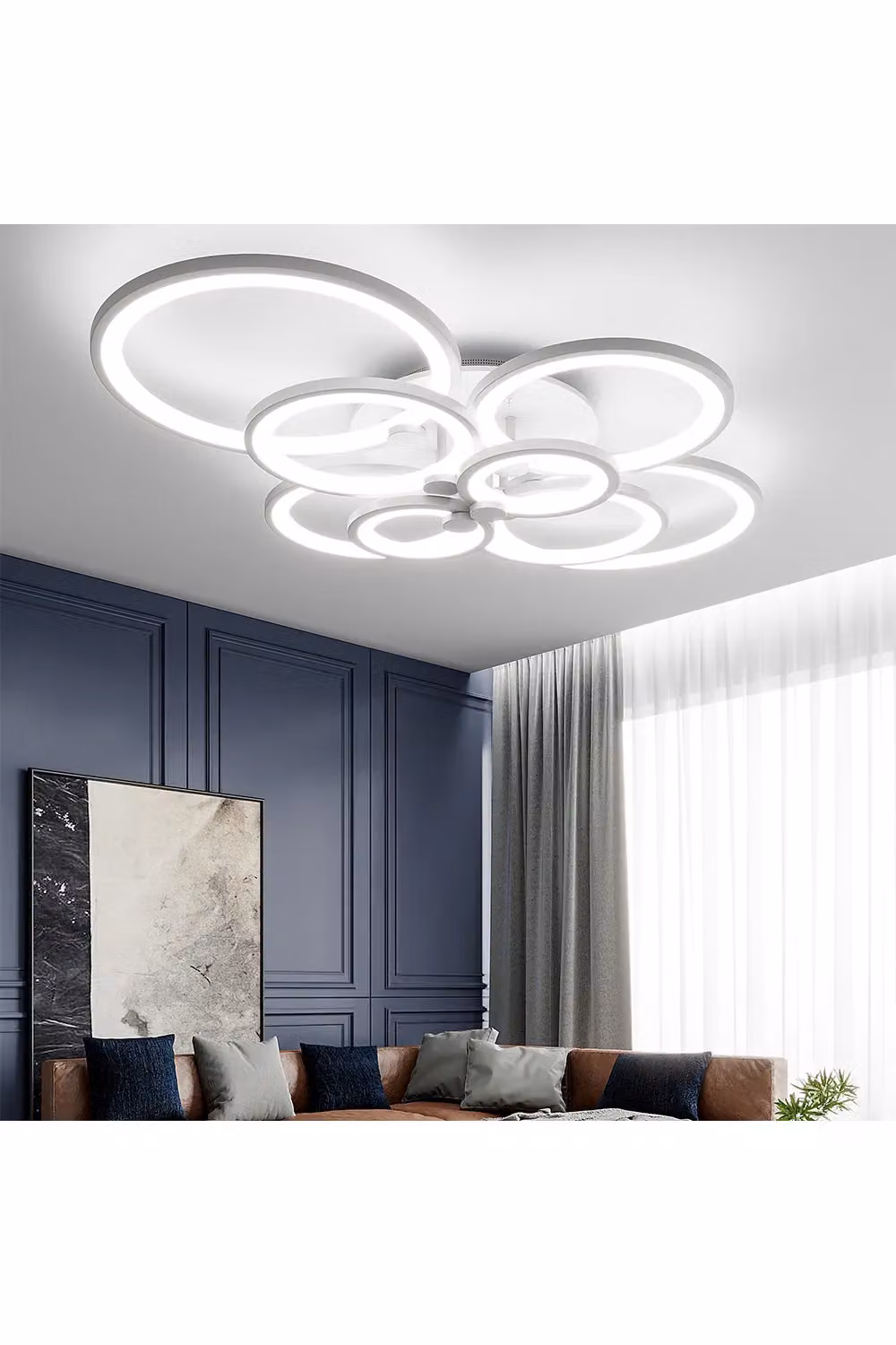 Living and Home Modern Circular LED Semi Flush Ceiling Light in White and Multicolour – 2