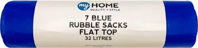 My Home Pack of 7 Blue Flat Top Rubble Sacks, 32L