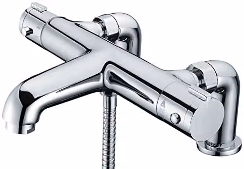 Nes Home Modern Thermostatic Bath Shower Mixer Tap in Chrome Metallic Silver – 1
