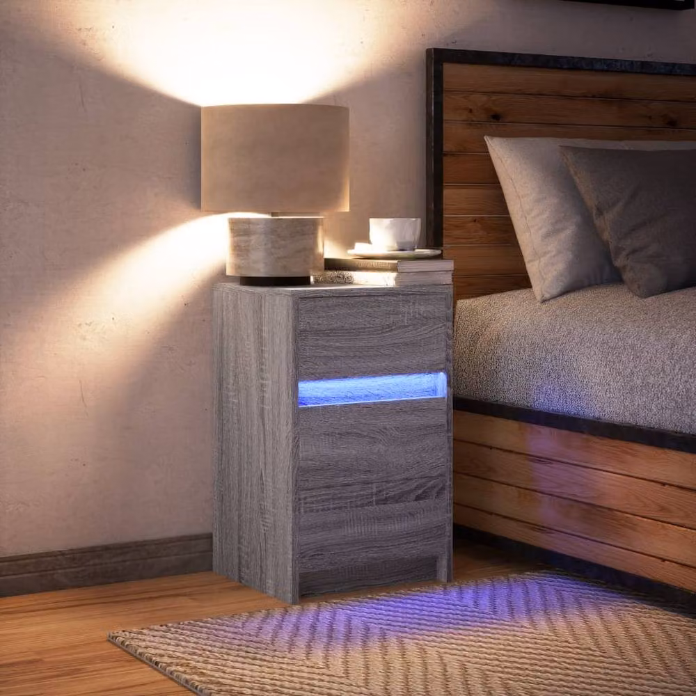 Berkfield Home Modern Grey Bedside Cabinet with Integrated LED Lights, W/D/H: 38 x 34 x 61 cm – 3