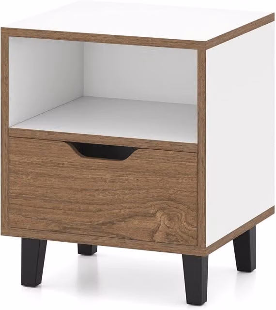 Costway Mid Century Modern Nightstand with Drawer and Storage Shelf in White