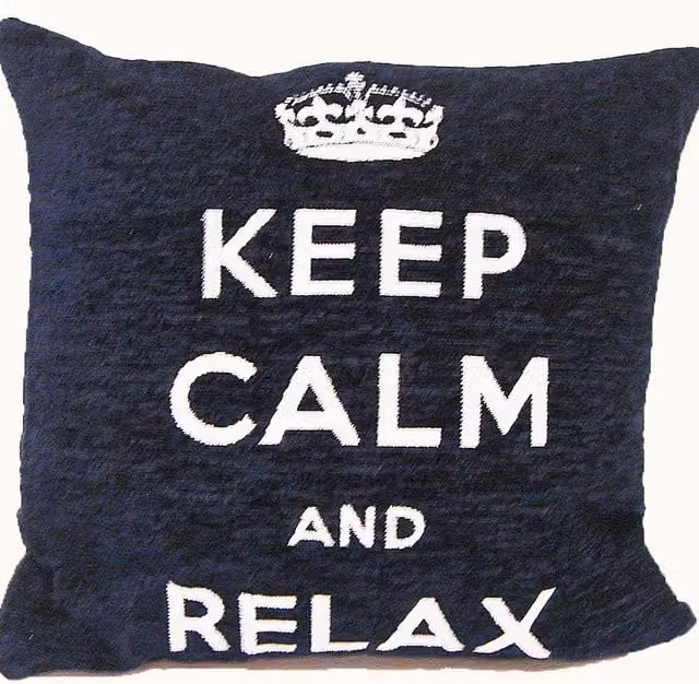 Rapport Home Keep Calm And Carry On Chenille Cushion Cover, Blue, W/D/H: 45 x 45 x 45 cm