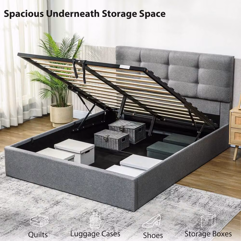Wyld Haus Vivafa 5ft King Ottoman Bed with Gas Lift Storage, Grey – 5