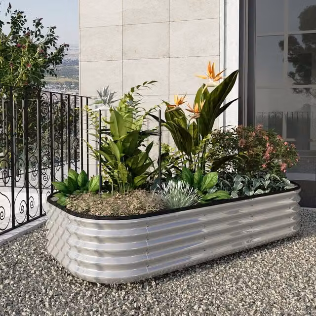 Lifeideas Galvanised Steel Raised Garden Bed in Silver