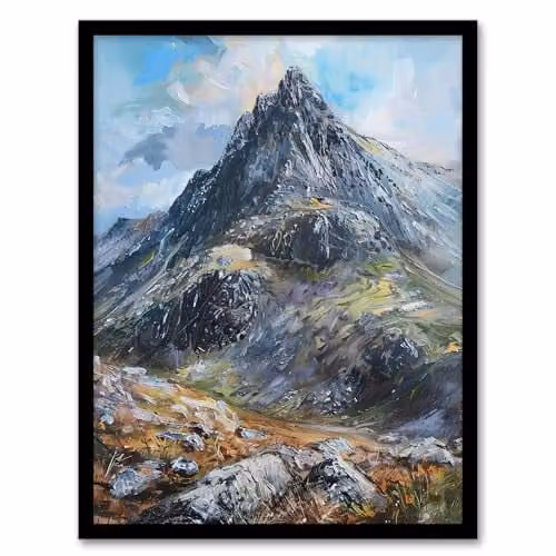 Artery8 Tryfan Mountain Peak Snowdonia Wales Framed Oil Painting Wall Art Print, W: 21.0 cm, H: 29.7 cm – 1