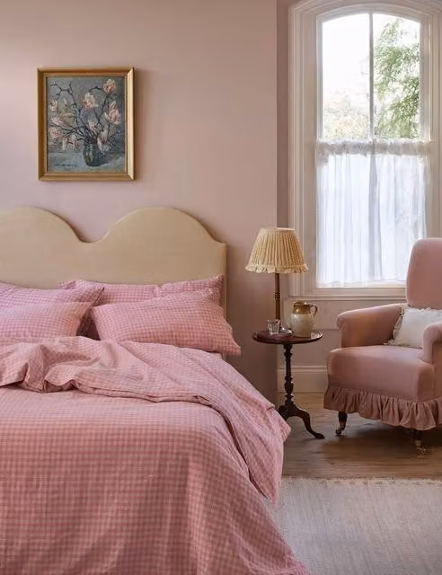Piglet In Bed Pink Mix Checked Linen Rich Gingham Duvet Cover