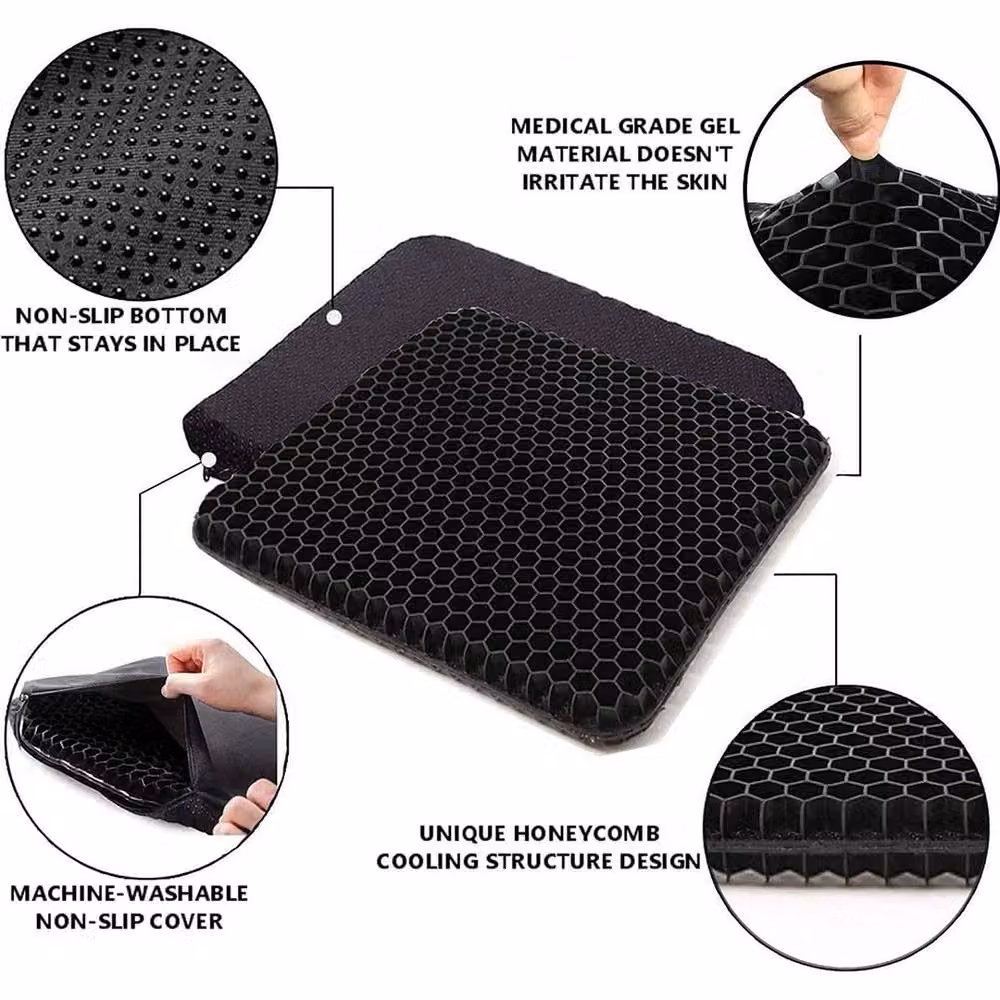NESTLUNE Ergonomic Large Gel Honeycomb Seat Comfort Cushion in Black, W: 100 cm x L: 190 cm – 3