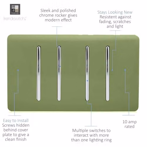 Trendi 4 Gang 10 Amp Rocker Light Switch in Moss Green – 2