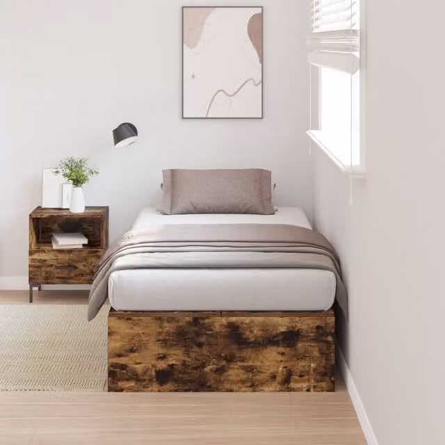 Berkfield Home Smoked Oak Storage Bed Frame with Lift Up Base, Brown, W: 100 cm, D: 200 cm