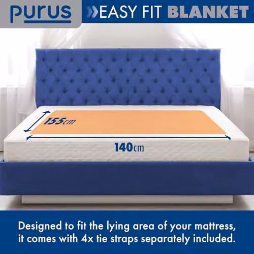 Purus King Size Fitted Electric Heated Under Blanket in White, Machine Washable, W/D/H: 180 x 200 cm – 2