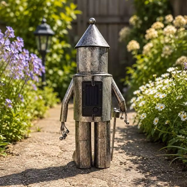 Marco Paul Silver Solar Tin Man Garden Ornament with Light Up Heart