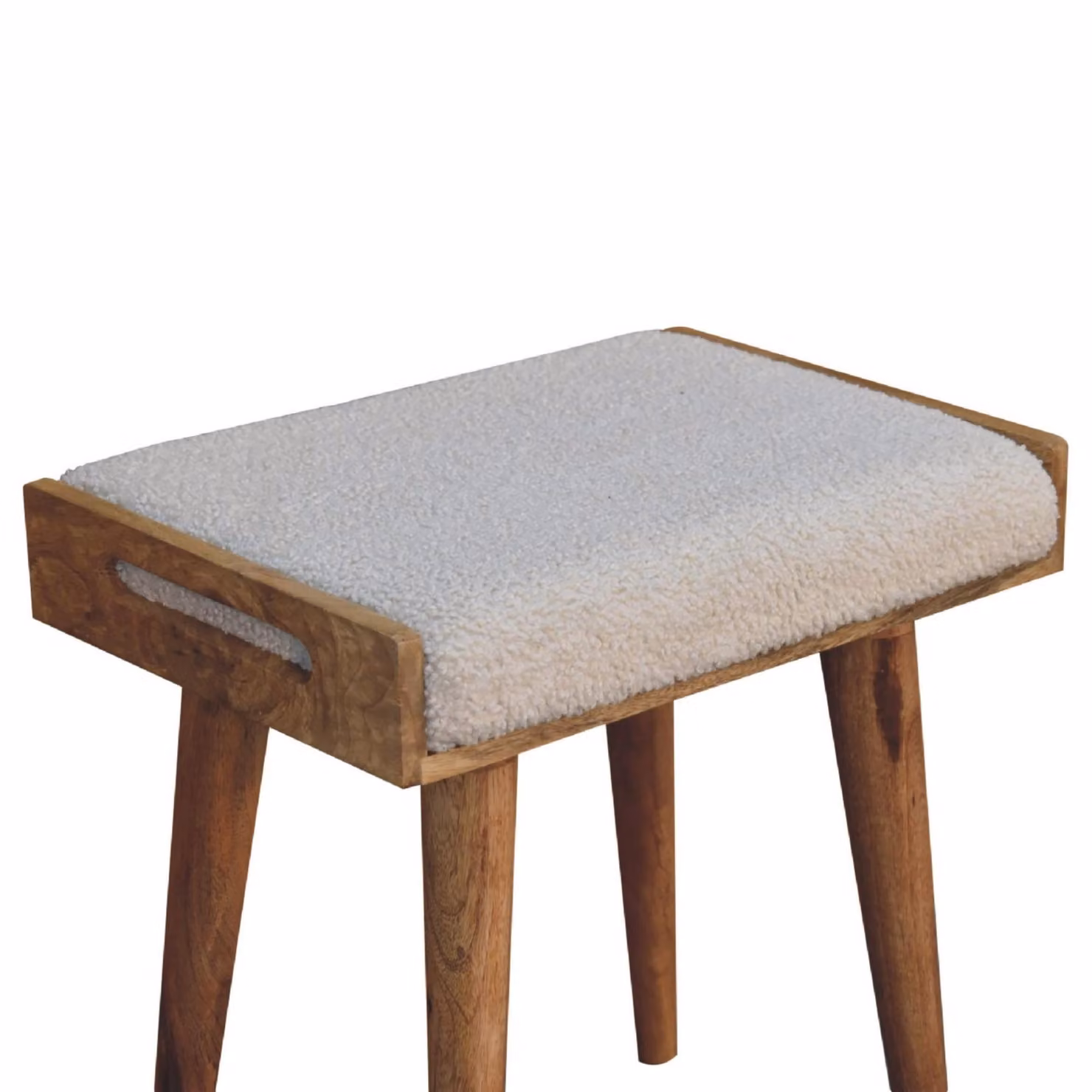 Aosom UK Solid Mango Wood Tray-Style Footstool with Bouclé Upholstered Seat and Scandi Legs, Brown/Beige, W/D/H: 50 x 35 x 52 cm – 4