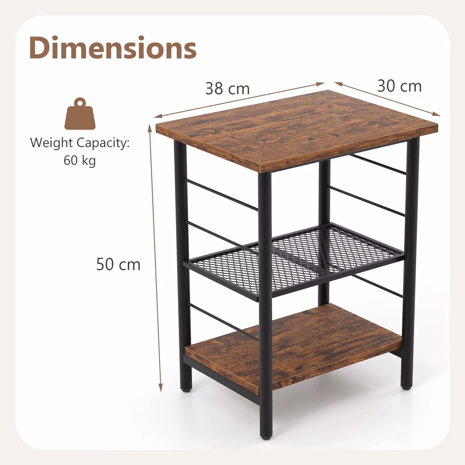 Costway Set of 2 Industrial Height Adjustable 3-Tier Side Tables in Brown – 2