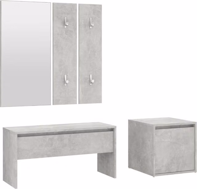 Berkfield Home Hallway Furniture Set in Concrete Grey, including Bench, Mirror and Wall Rack