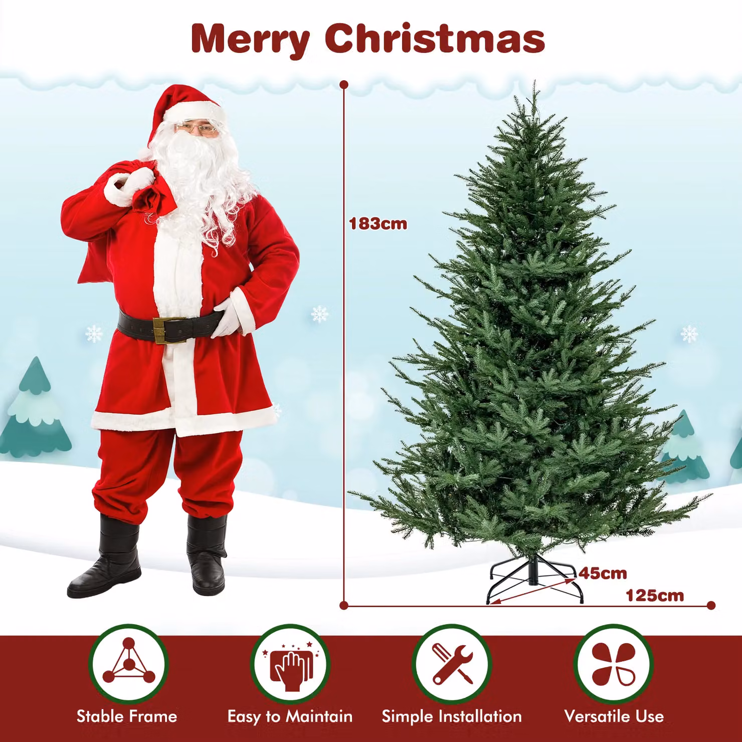 Gymax 6ft Pre-Lit Artificial Christmas Tree with 788 Tips and 280 Warm White LED Lights in Green – 4