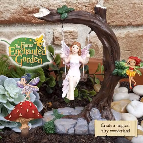 PMS Resin Fairy on a Swing Garden Ornament in Brown and Multicolour, W/D/H: 18.5 x 20.0 x 14.0 cm – 4