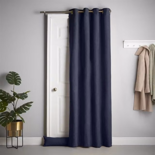 Alan Symonds Luxor Living Blue Velvet Chenille Blackout Eyelet Door Curtain, Width: 137 cm, Height: 213 cm – 1