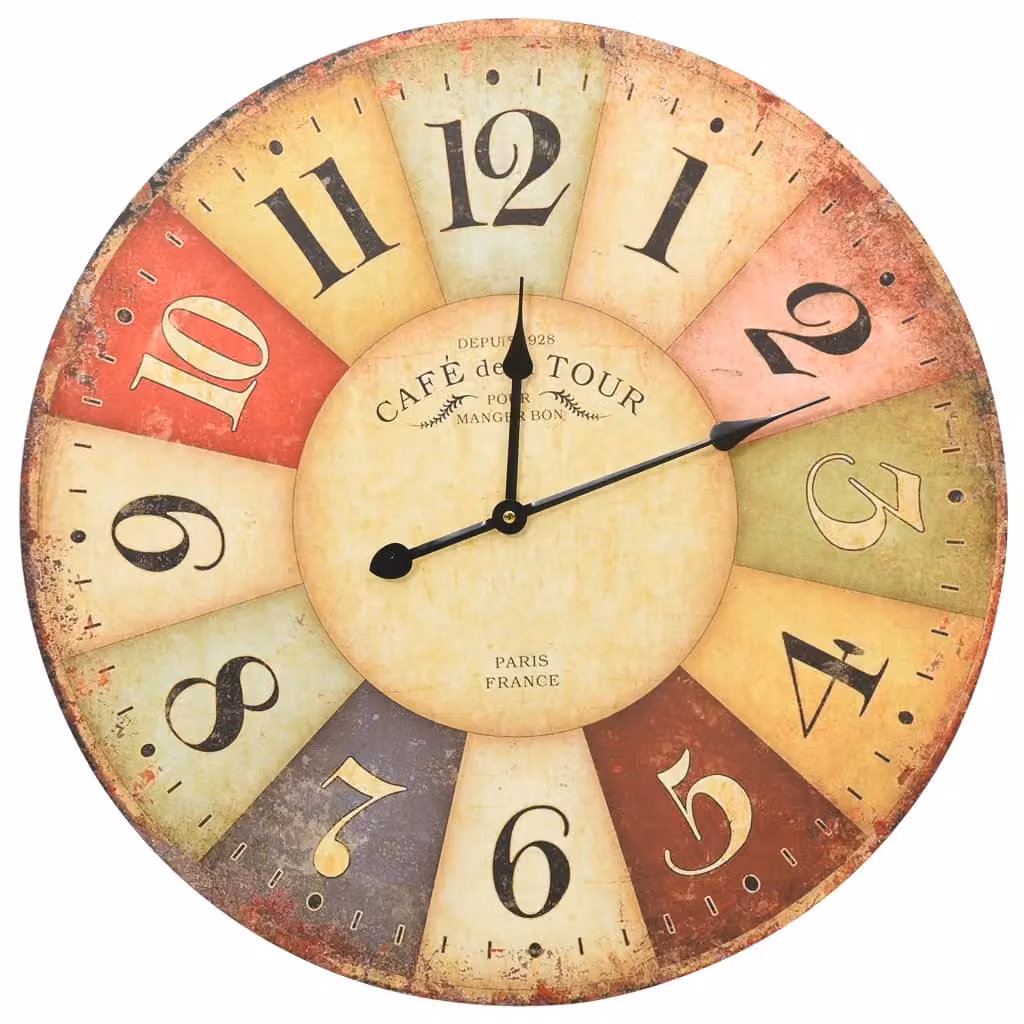 Berkfield Home Vintage Round Analog Wall Clock in Multicolour, Diameter: 60 cm – 2
