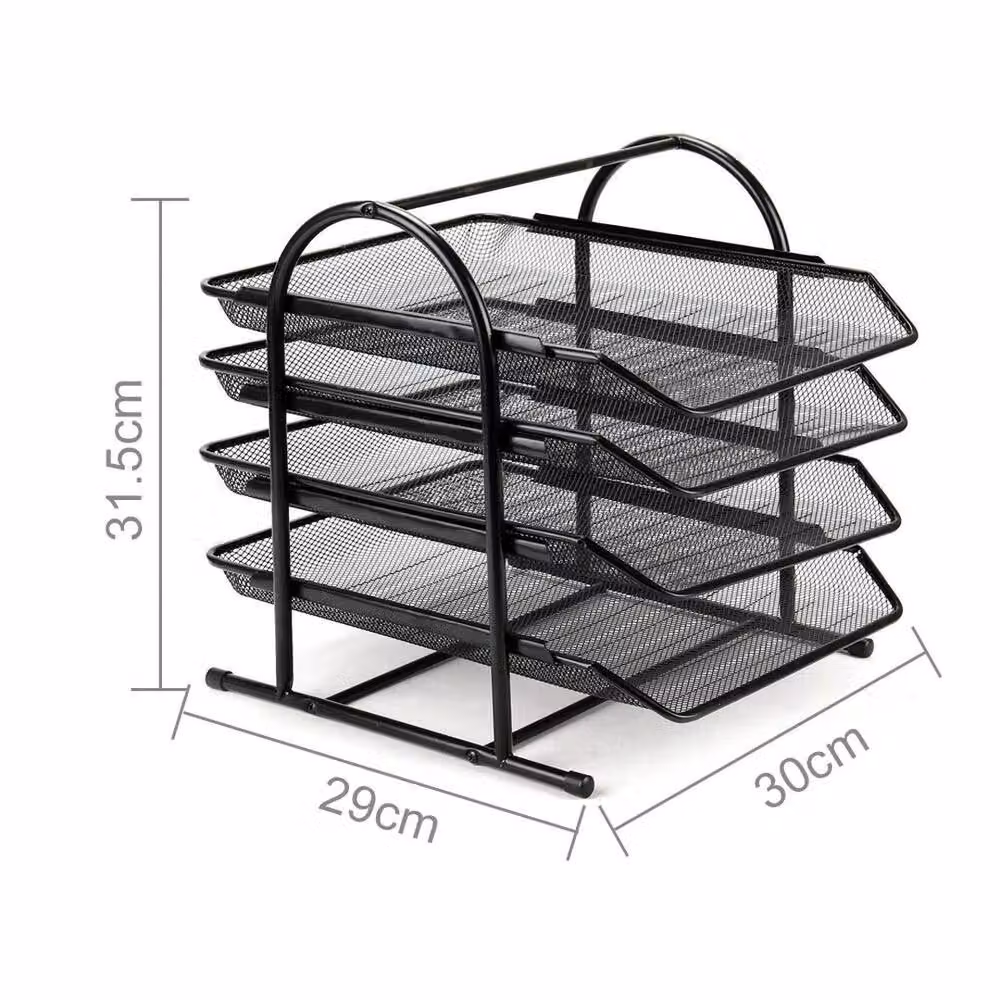EONLION 4-Tier Metal Wire Mesh Filing Tray Holder for A4 Documents, Black, Width: 20 cm – 2