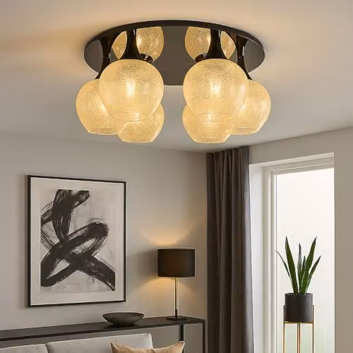 Globo Lighting Chrome and Glass Ceiling Light for Living Rooms and Bedrooms, W/D/H: 65 x 40 x 26.5 cm – 4