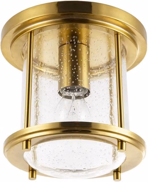 Happy Homewares Vintage Industrial Ceiling Light in Gold with Transparent Bubble Glass – 1