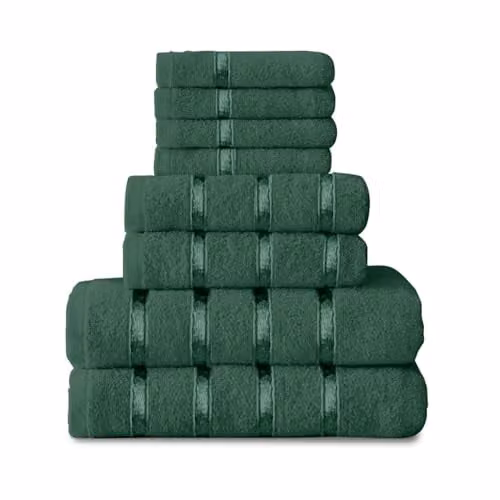 Gaveno Cavailia 8 Piece Cotton Towel Set in Green, 450 GSM Quick Dry Absorbent Towels including 4 Face Towels, 2 Hand Towels and 2 Bath Towels – 3