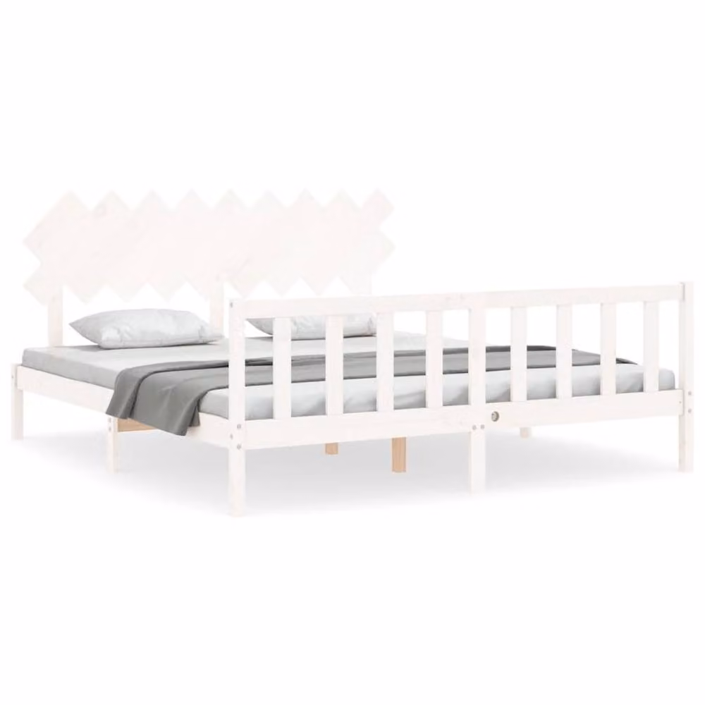 Berkfield Home Super King Size Solid Pine Wood Bed Frame with Headboard in White – 2
