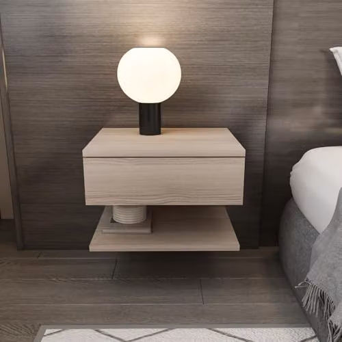 Decorotika Vivid Floating Wall Mounted Nightstand in Brown with One Drawer and One Open Shelf
