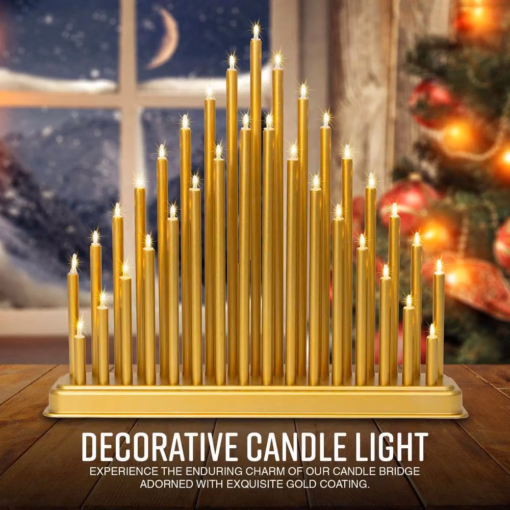 Globrite Gold Metal Candle Bridge with 33 LED Lights Christmas Tabletop Arch Ornament – 2
