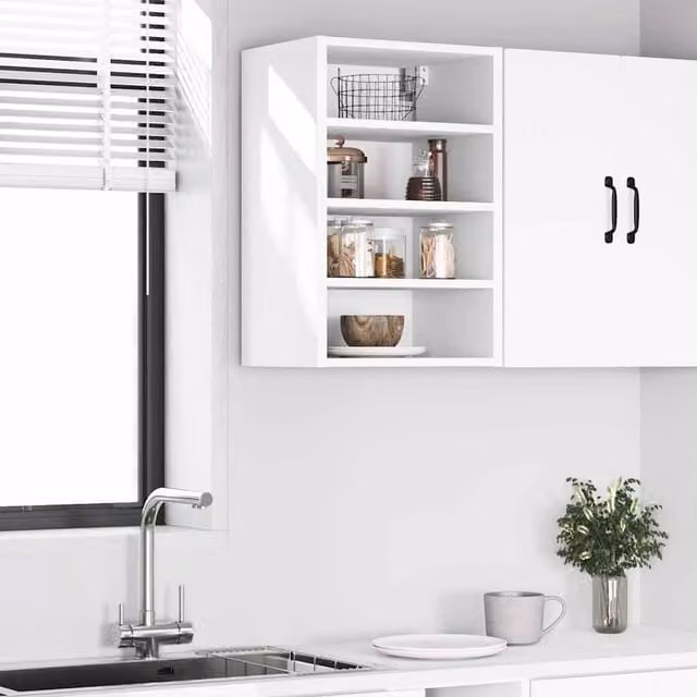 Berkfield Home White Wall Mounted Hanging Kitchen Cabinet with Hinged Doors and Internal Shelves, W/D/H: 40 x 29.5 x 60 cm