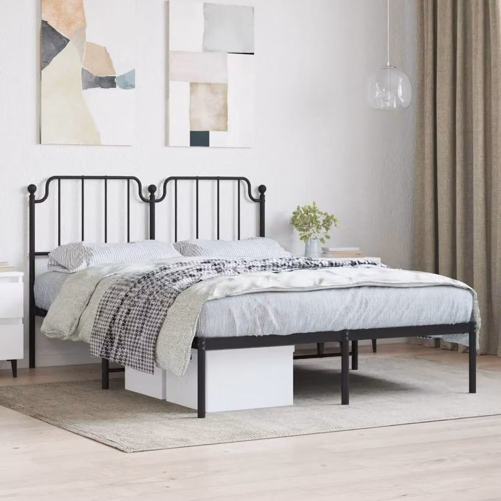 Berkfield Home Metal Bed Frame with Headboard in Black, W/D/H: 140 x 190 cm – 2