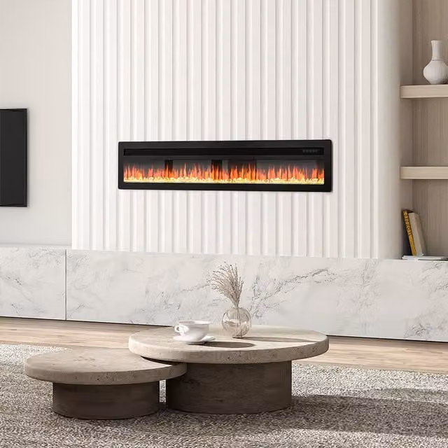 Lifeideas Black Electric Recessed Wall Mounted Fireplace with Crystal Fuel Bed, Width: 101.6 cm