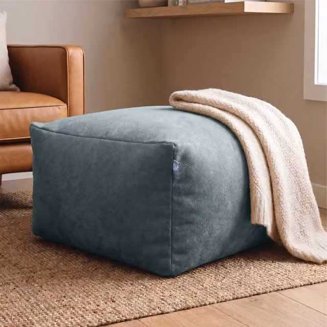 rucomfy Velora Velvet Beanbag Ottoman Pouffe in Blue or Green, W/D/H: 60 x 60 x 36 cm