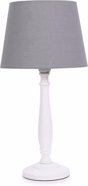 ValueLights Classic Ceramic and Wood Table Lamp with Fabric Cone Shade in White, Grey and Beige
